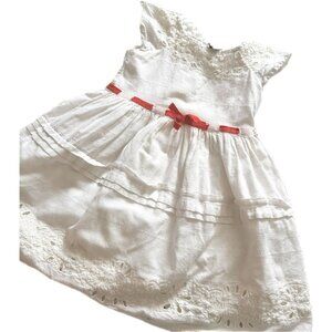 Baby Gap White Eyelet Summer Dress with Red Ribbon Detail